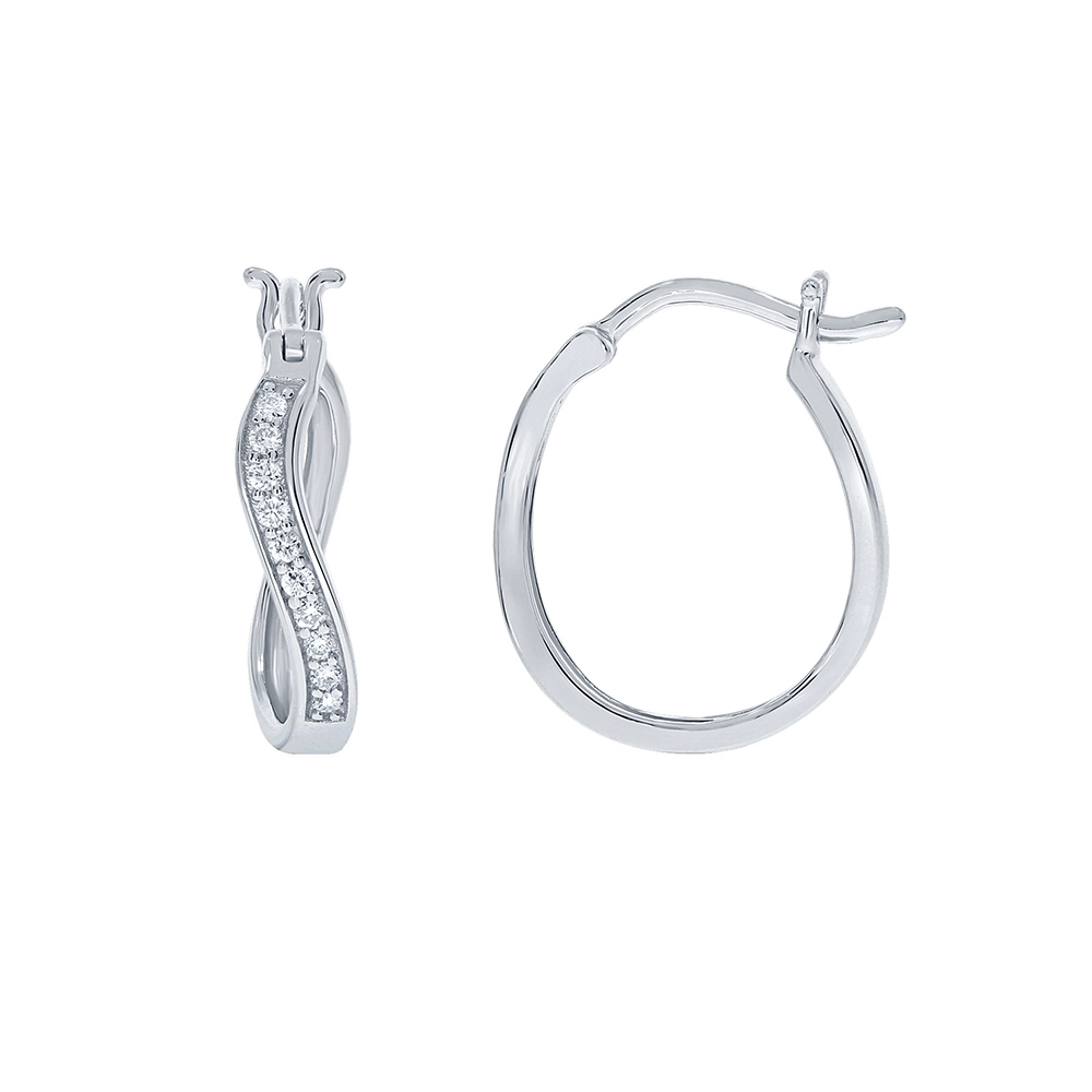 Lab Grown Twisted Diamond Hoop Earrings in 10K white Gold - La Joya