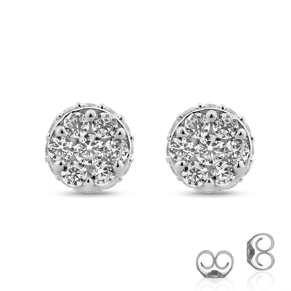 1 - 2 CT TW Lab Grown Cluster Diamond Earrings in Sterling Silver | Amanda