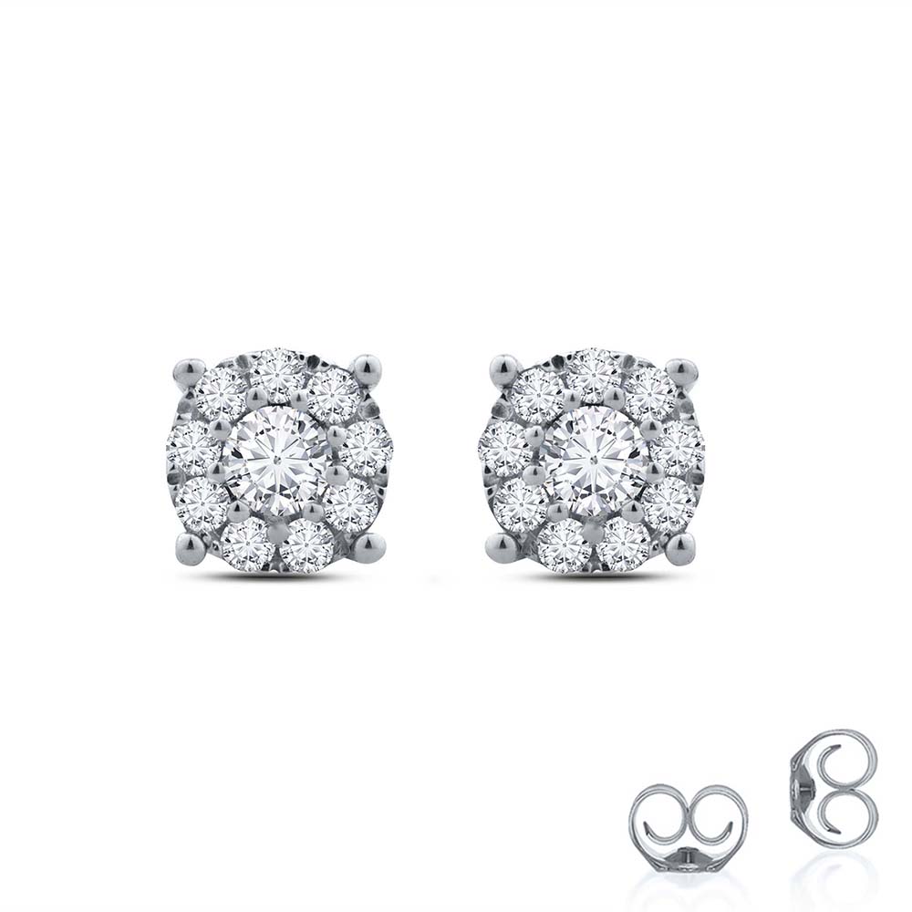1/3 - 1 CT TW White Rhodium Plated Silver Lab Diamond Cluster Earring | Remi