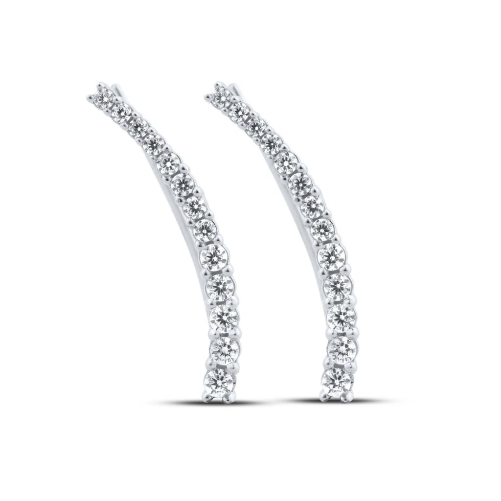 3/4 CT TW Lab Grown Graduated Diamond Crawler Earrings in Sterling Silver