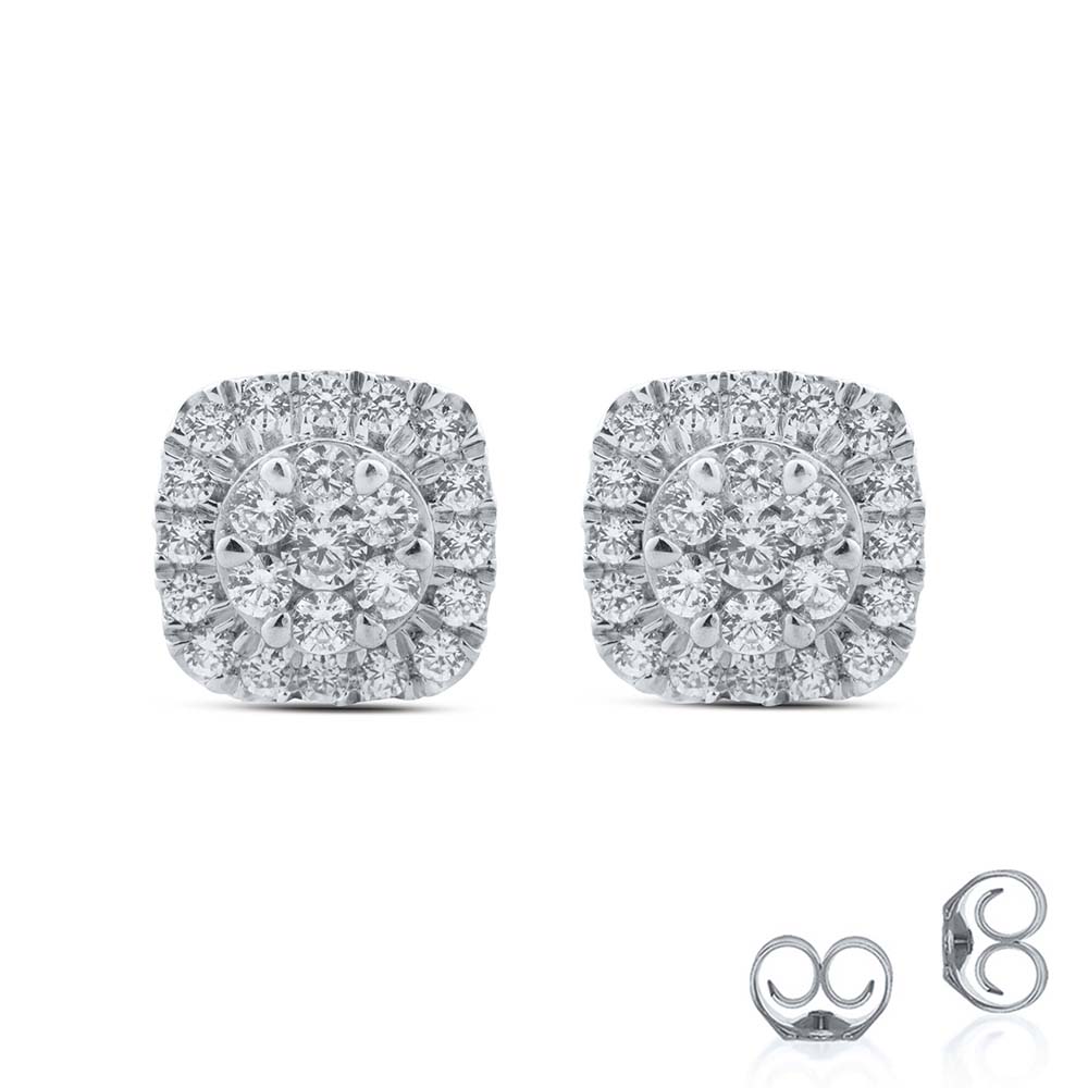 1 - 2 CT TW Cushion Shaped Cluster Lab Diamond Stud Earring in Sterling Silver | Enid
