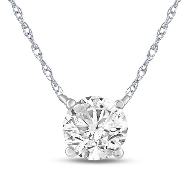 Round Cut Lab Grown Diamond Solitaire Necklace in 14K White Gold - La Joya