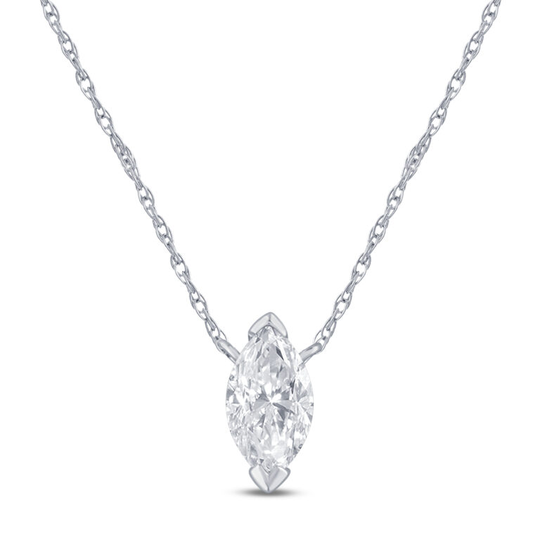 Marquise Shape Lab Grown Diamond Solitaire Necklace in 14K White Gold - La Joya