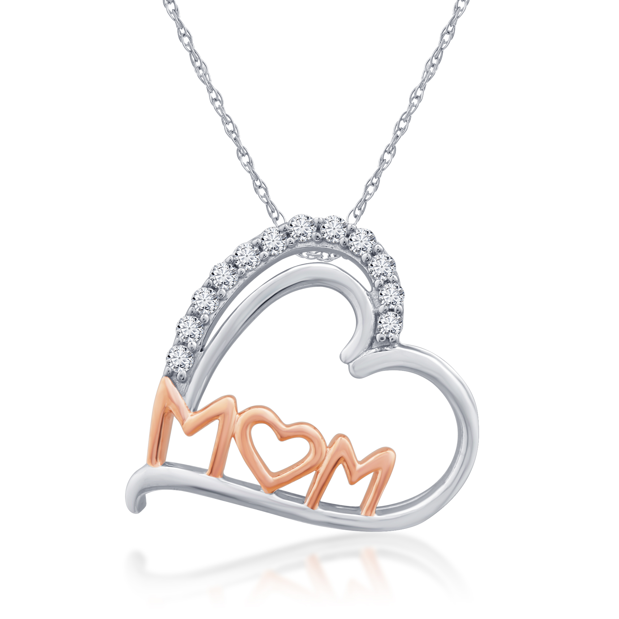 Amazon.com: Jewelili Open Heart Mom Script and Rose Necklace Pendant in 14K  Rose Gold Over Sterling Silver with Round Diamonds and 18 inch Rolo Chain :  Clothing, Shoes & Jewelry