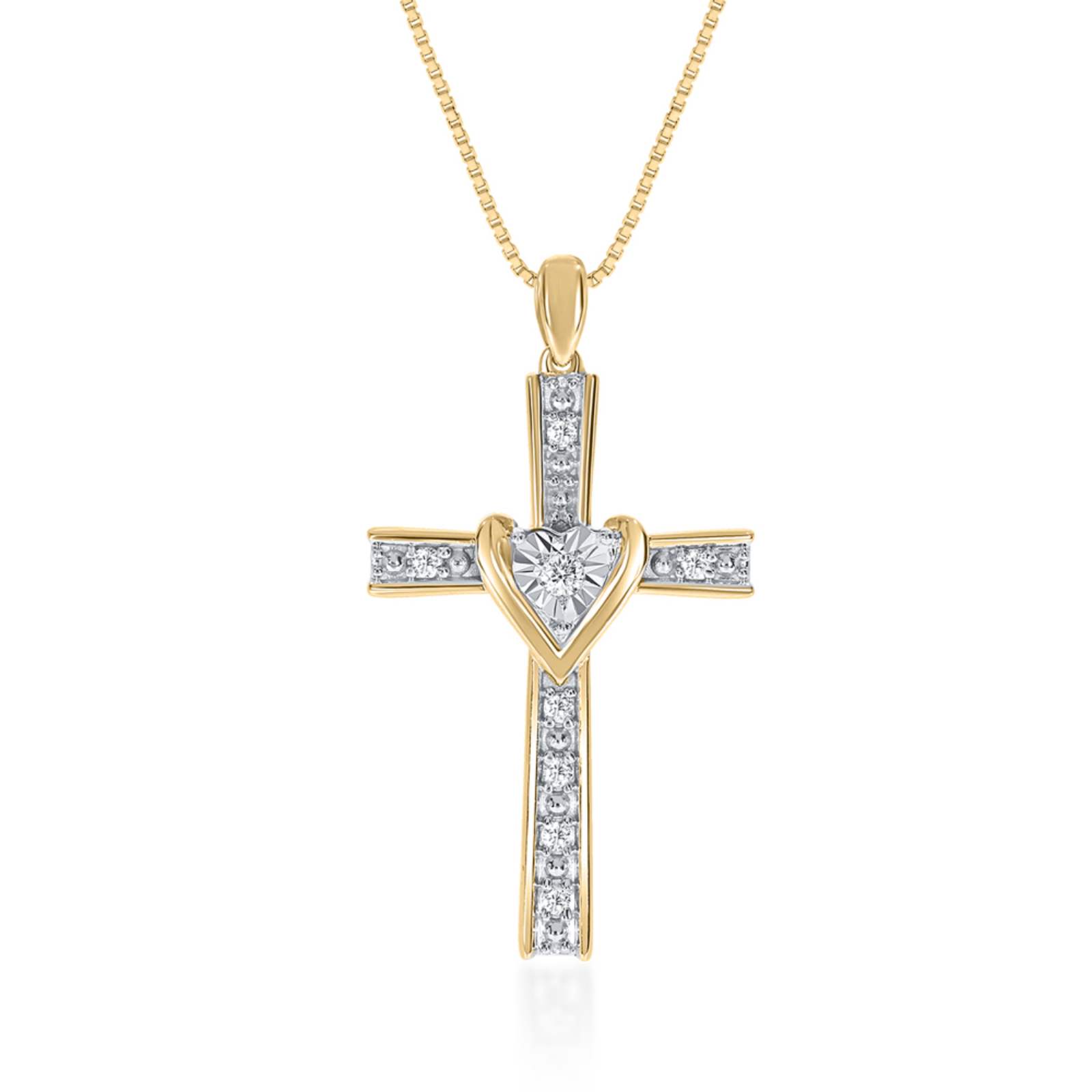 Lab Created Diamond Cross Necklace with Heart Motif