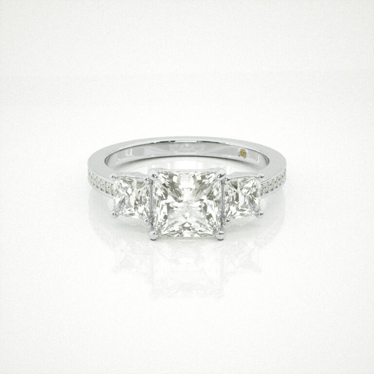 Pavé Set Three Stone Lab Grown Diamond Engagement Ring