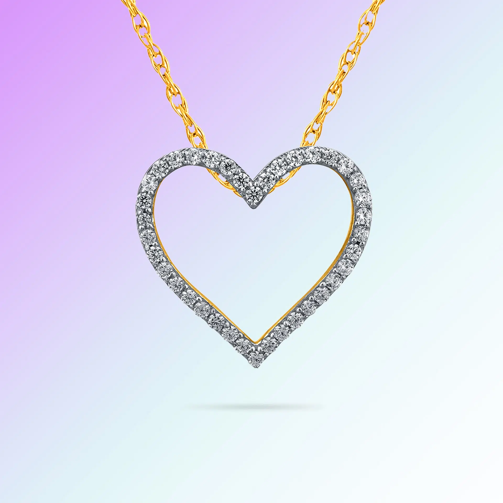10K Yellow Gold Lab Grown Diamond Heart Pendant Necklace for Women