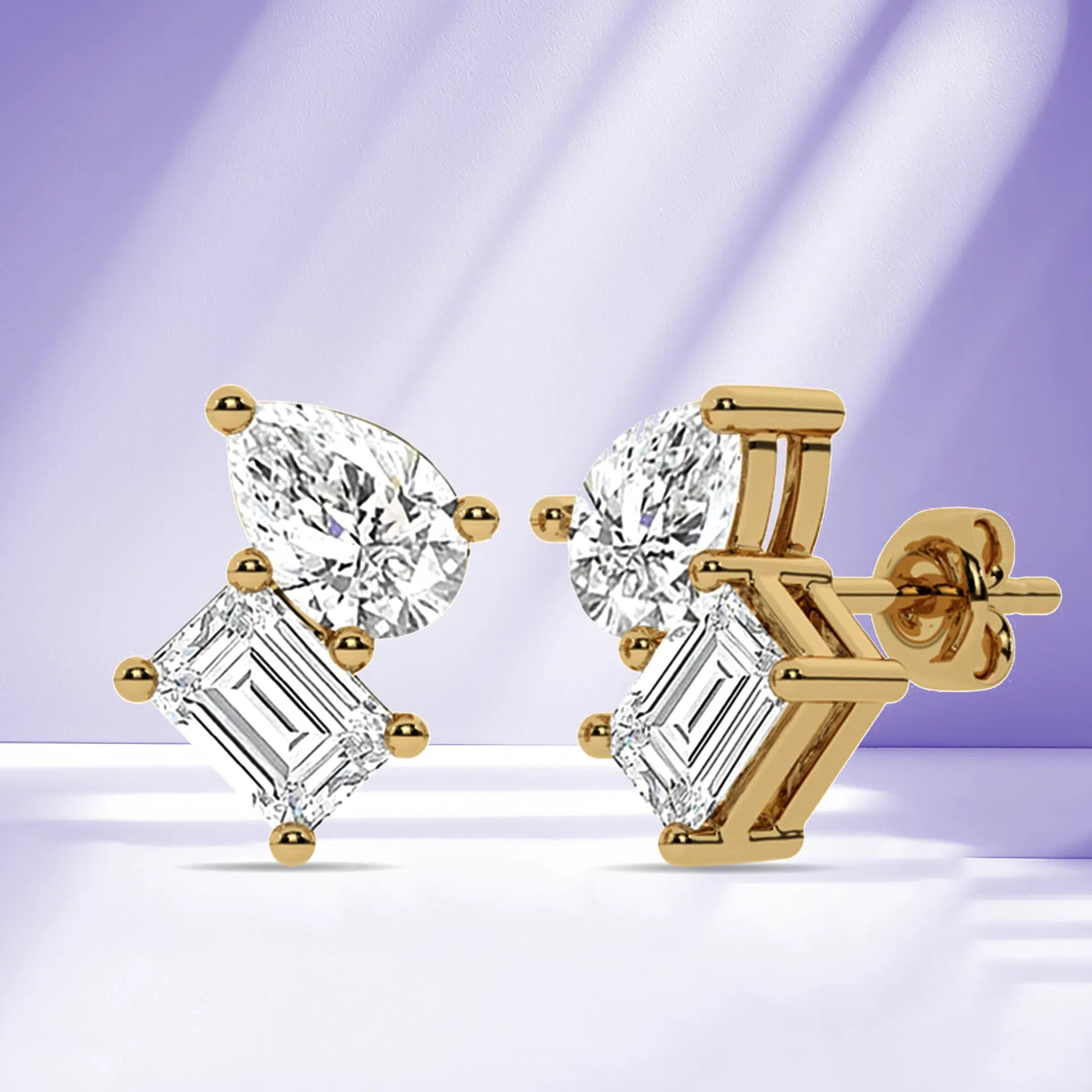 【HYERES LOR】24FW★ Essence Lab Diamond  Earrings 14K Pandora Era 14k Gold Lab-grown Diamond Earrings | Gold