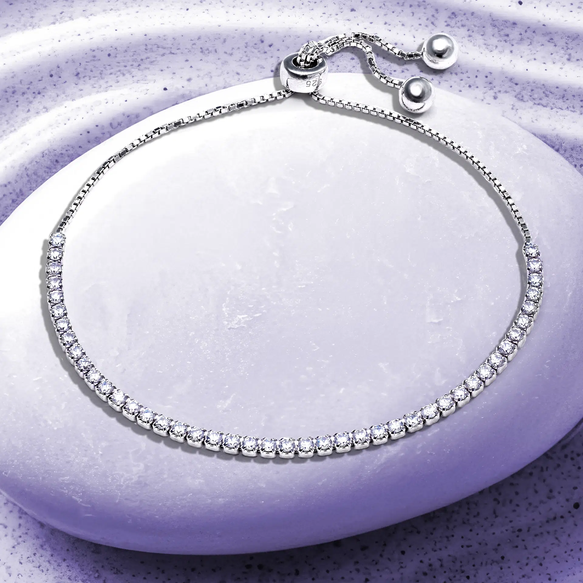 Pave Set White Gold Lab Grown Diamond Bolo Bracelet