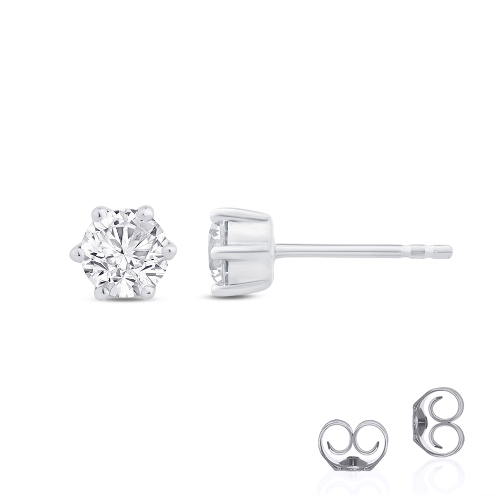 La Joya Jewelry Lab Grown Six Prong Diamond Stud Earrings | White Gold 1-4 ct. tw.