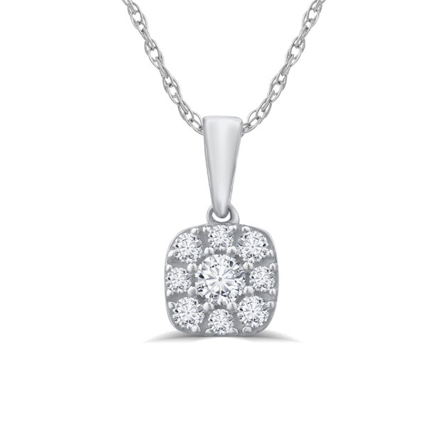 Dainty Cushion Shaped Lab Grown Cluster Diamond Necklace | 10K White Gold 1 1/2 ct. tw. _1