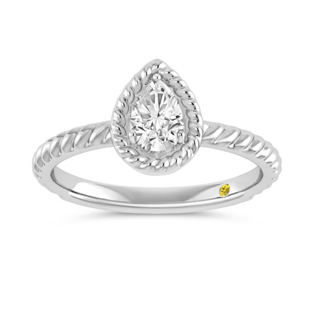 Rope Textured Lab Grown Pear Shaped Diamond Solitaire Ring  (4 ct. tw.) - 18K White Gold_1