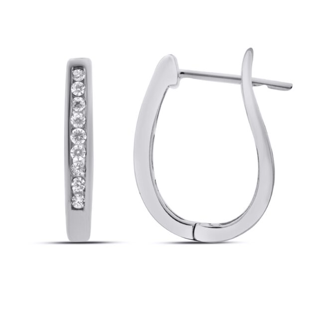 Lab Made Channel Set Diamond Huggie Earrings