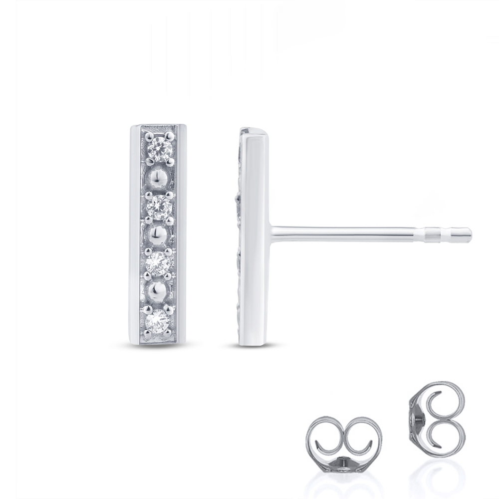 La Joya Jewelry Dainty Sterling Silver Diamond Accent Bar Earrings | Sterling Silver Gold 1/10 ct. tw.