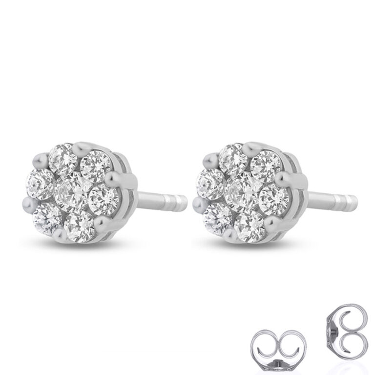 Floral Lab Created Cluster Diamond Stud Earring