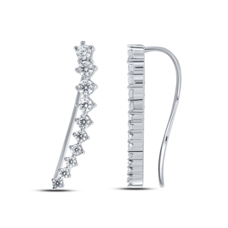 Prong Set Sterling Silver Lab Grown Diamond Crawler Earrings