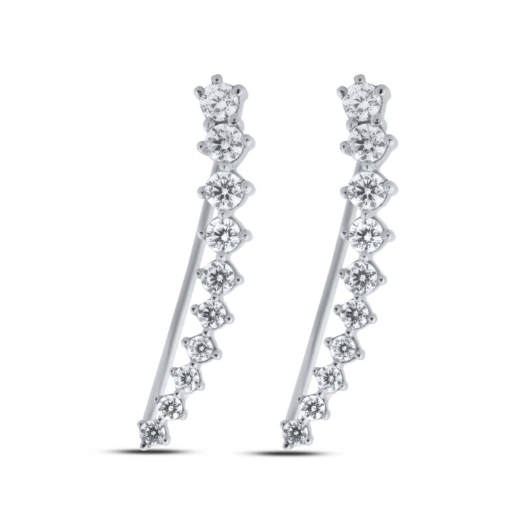 Prong Set Sterling Silver Lab Grown Diamond Crawler Earrings