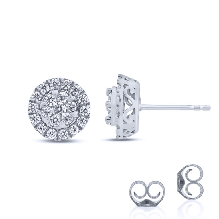 Round Cluster Halo Diamond Stud Earrings