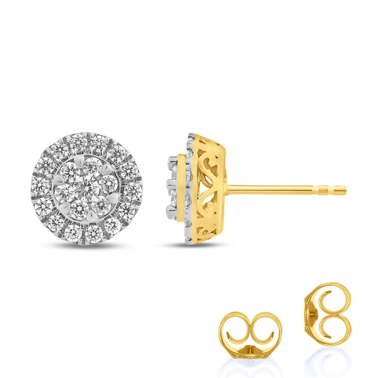 Round Cluster Halo Diamond Stud Earrings