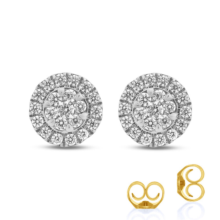 Round Cluster Halo Diamond Stud Earrings