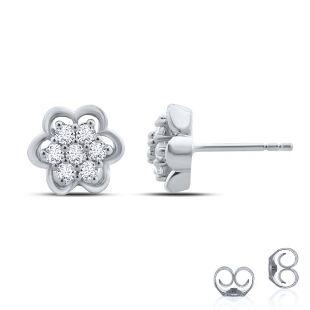 Floral Outlined Lab Diamond Cluster Earrings