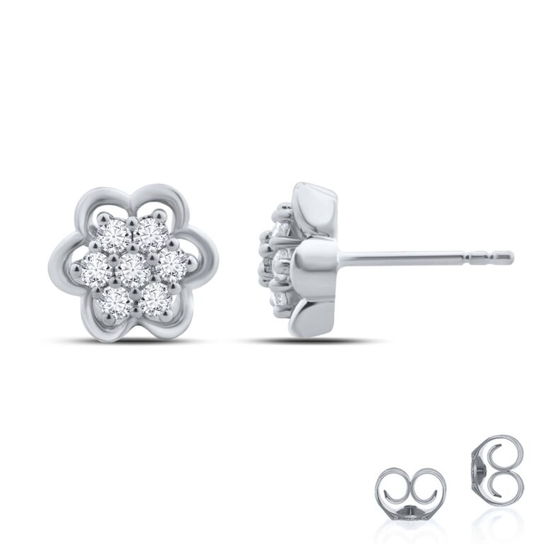 Floral Outlined Lab Diamond Cluster Earrings