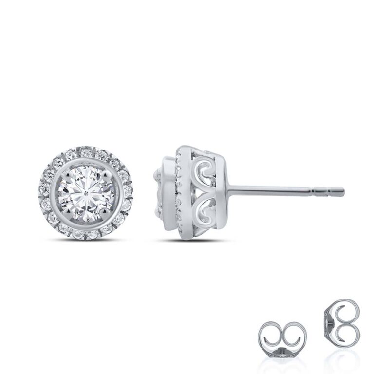 Lab Created Floral Halo Diamond Stud Earrings