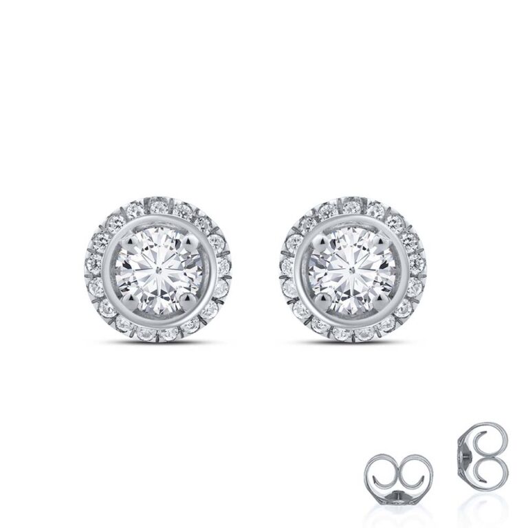Lab Created Floral Halo Diamond Stud Earrings