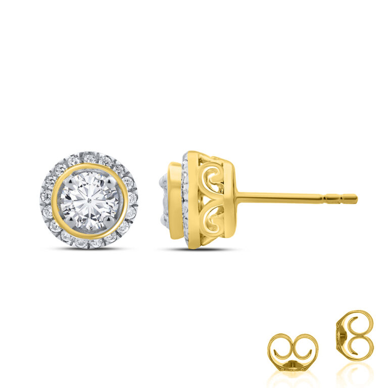 Lab Created Floral Halo Diamond Stud Earrings