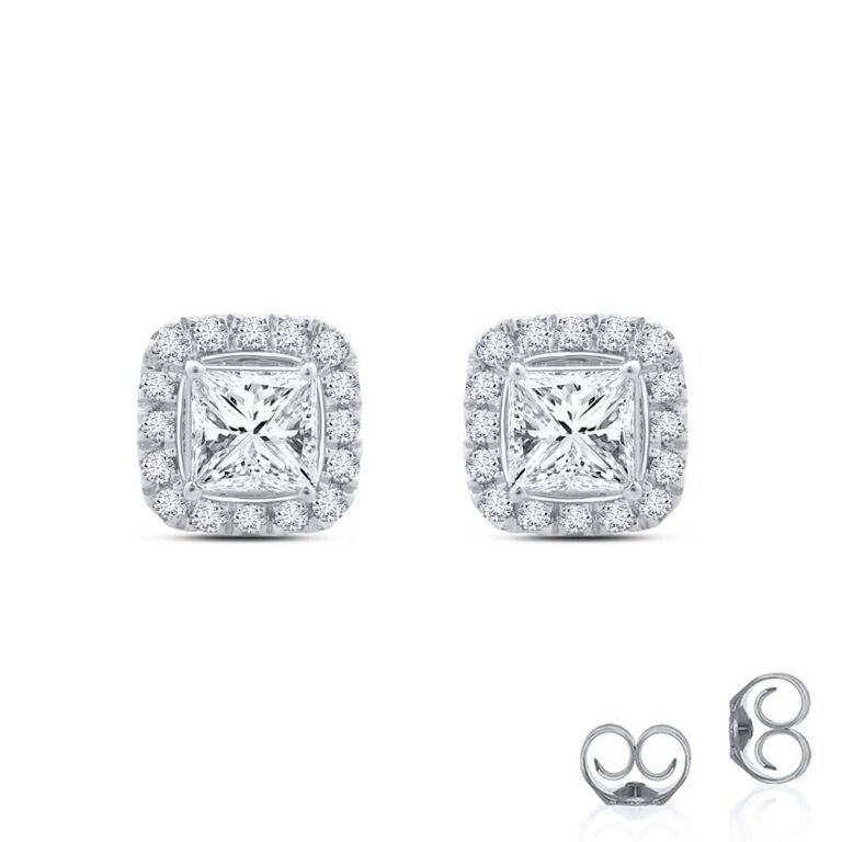 Lab Created Princess Cut Halo Diamond Earring