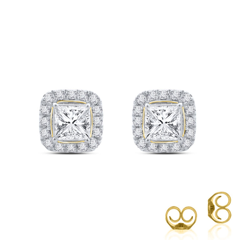 Lab Created Princess Cut Halo Diamond Earring