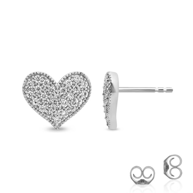 Milgrain Edged Diamond Heart Earrings