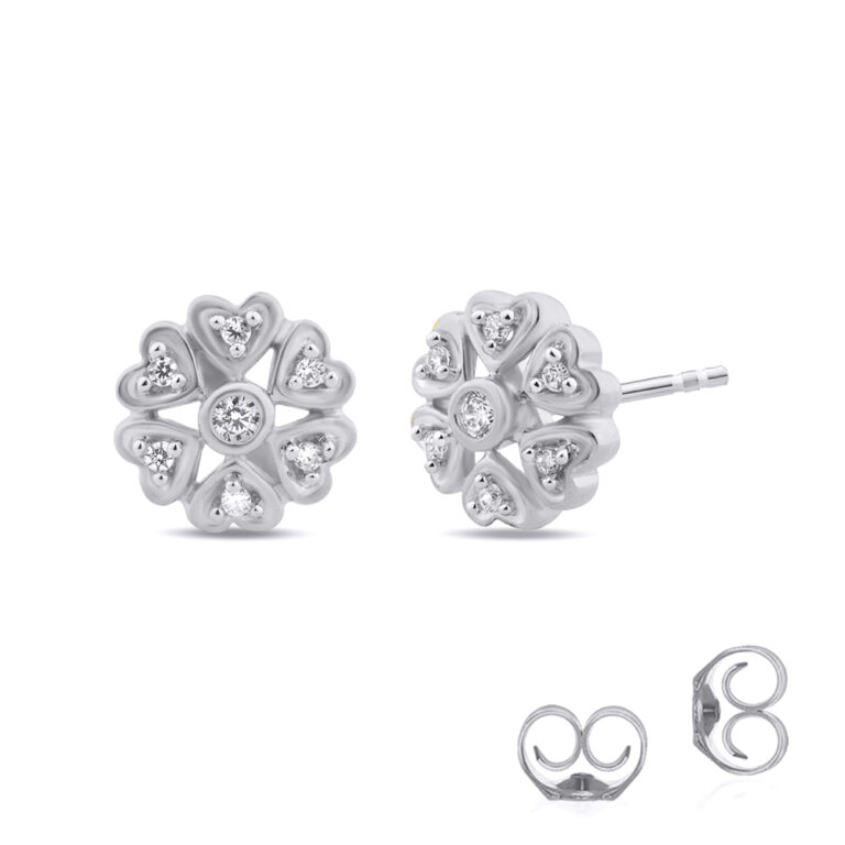 Lab Diamond Floral Earring With Heart Shaped Petals