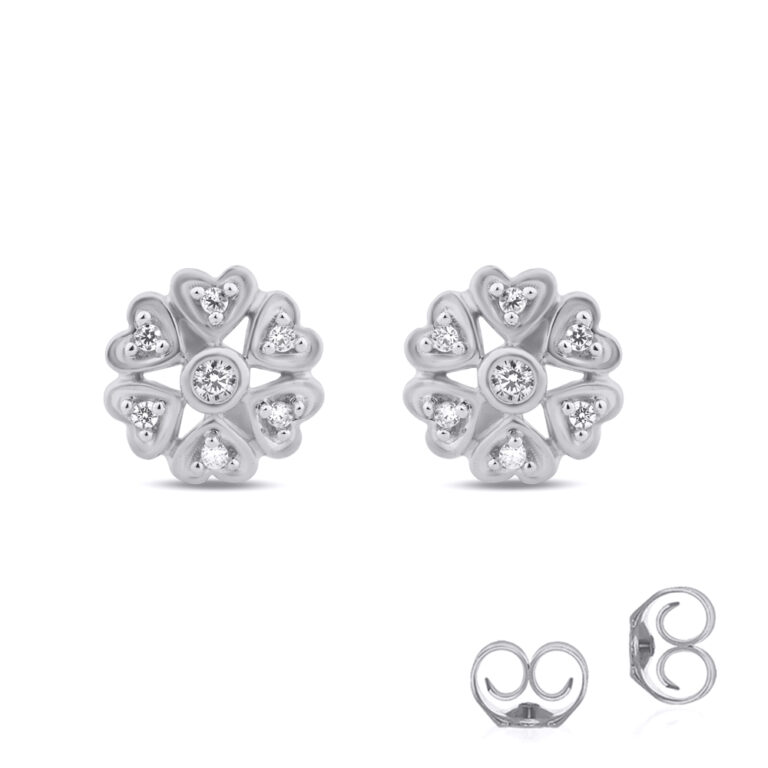 Lab Diamond Floral Earring With Heart Shaped Petals