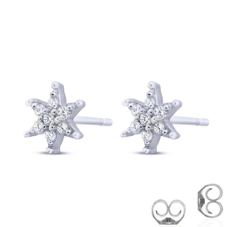 Dainty Lab Created Diamond  925 Sterling Silver Star Earrings
