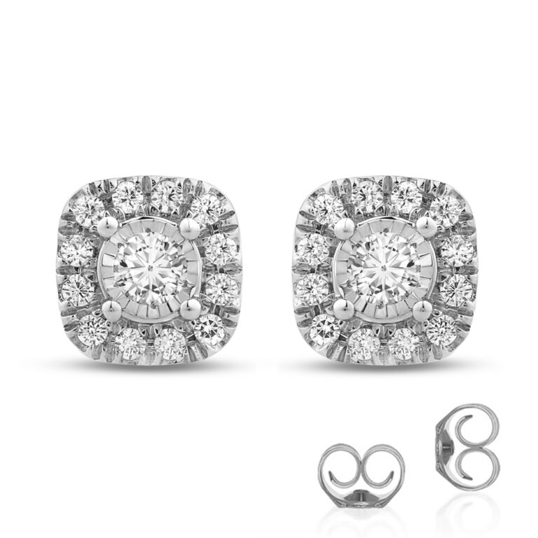 Lab Grown Illusion Set Cushion Shape Halo Diamond Earrings