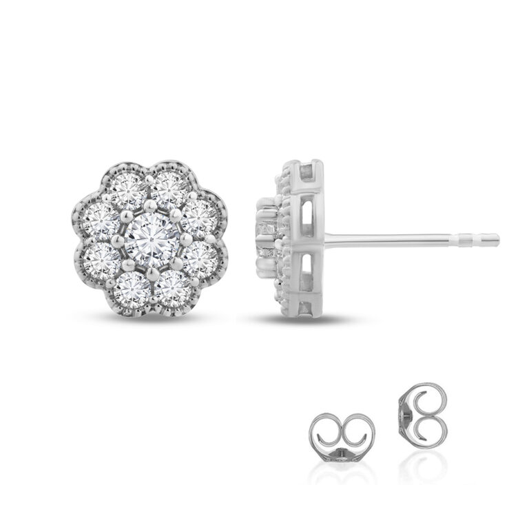 Lab Grown Floral Milgrain Diamond Stud Earrings
