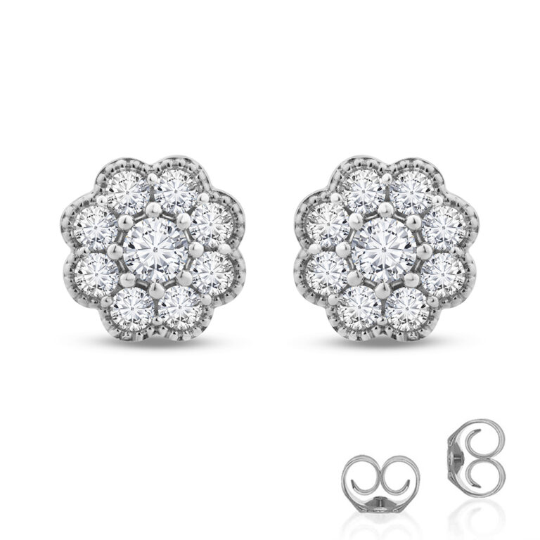 Lab Grown Floral Milgrain Diamond Stud Earrings