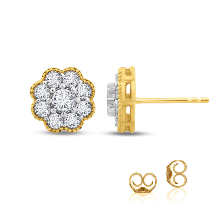 Lab Grown Floral Milgrain Diamond Stud Earrings