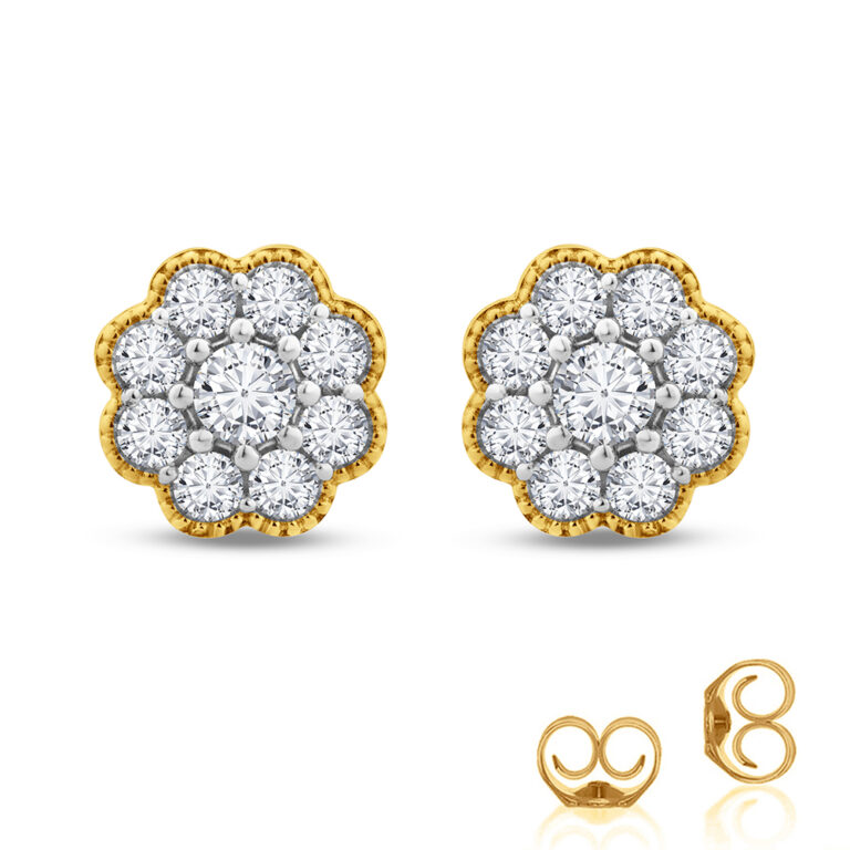 Lab Grown Floral Milgrain Diamond Stud Earrings
