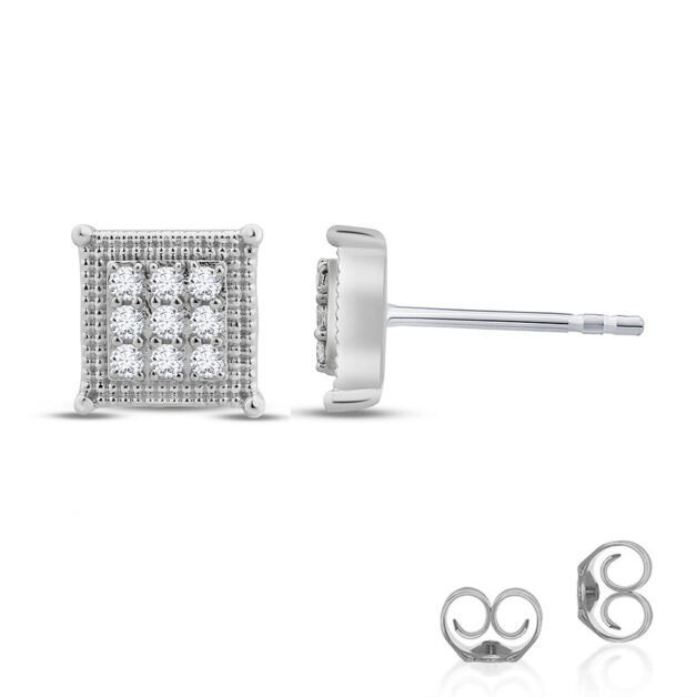 Lab Grown Square Shaped Milgrain Diamond Stud Earrings