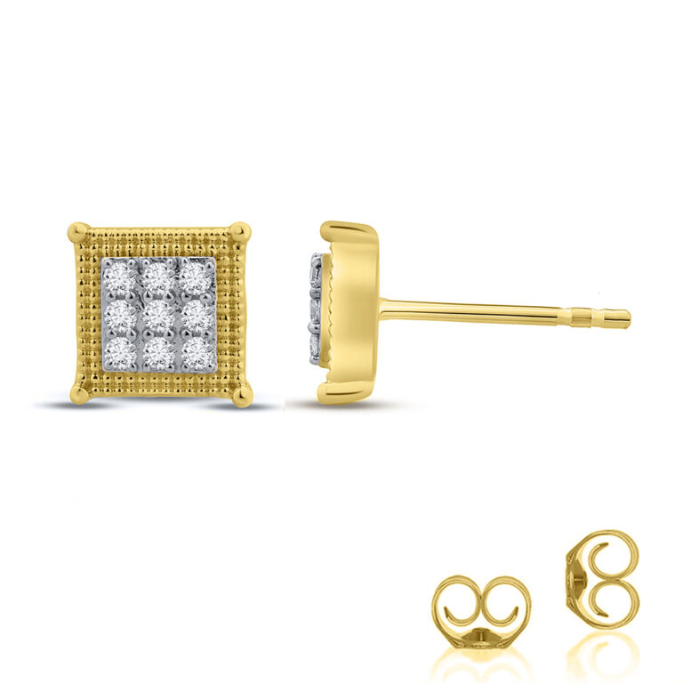 Lab Grown Square Shaped Milgrain Diamond Stud Earrings