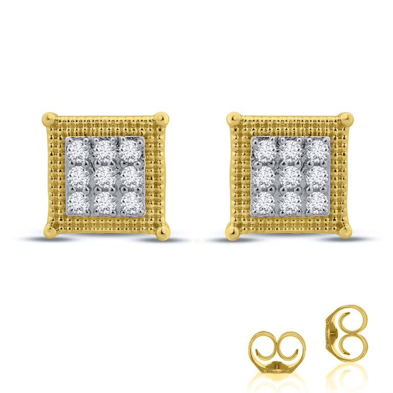 Lab Grown Square Shaped Milgrain Diamond Stud Earrings