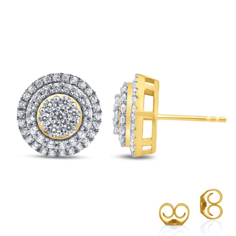 Double Halo Diamond Stud Earrings