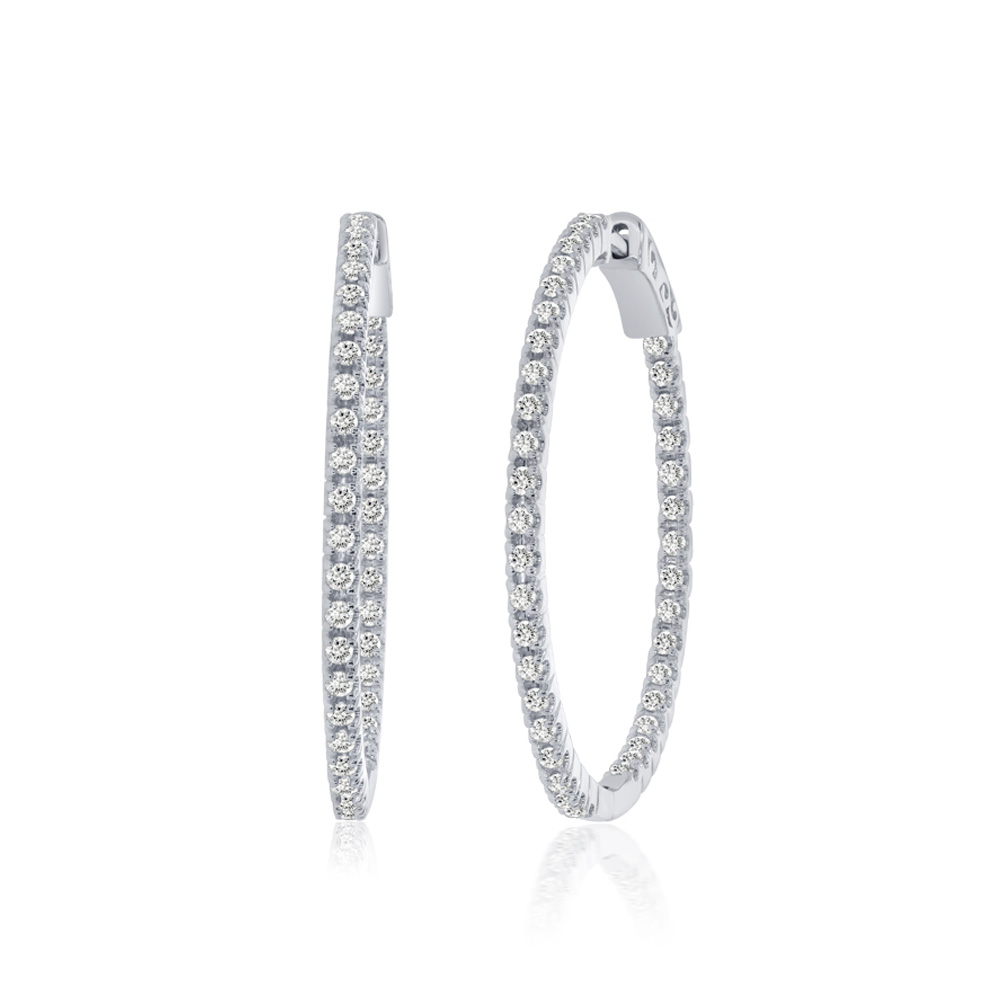 Dangling Lab Grown In Out Diamond Hoop Earrings | 10K White Gold 2 ct. tw.