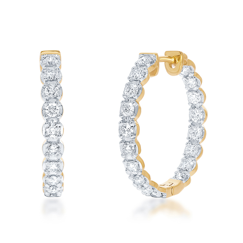 Dangling Lab Grown Inside Out Diamond Hoop Earrings |14K Yellow Gold 3/4 ct. tw.