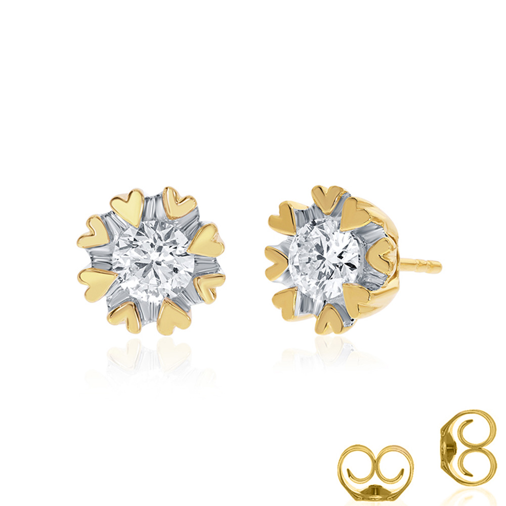 Certified Heart Prong Lab Diamond Stud Earrings | Yellow Gold 1/2