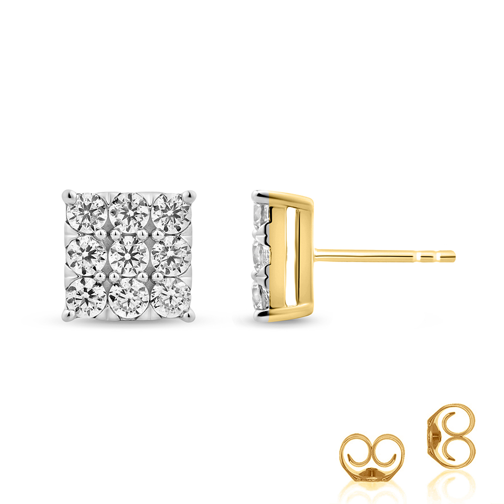 Definitive Square Shaped Diamond Stud Earrings | 14K Yellow Gold 1 ct. tw.