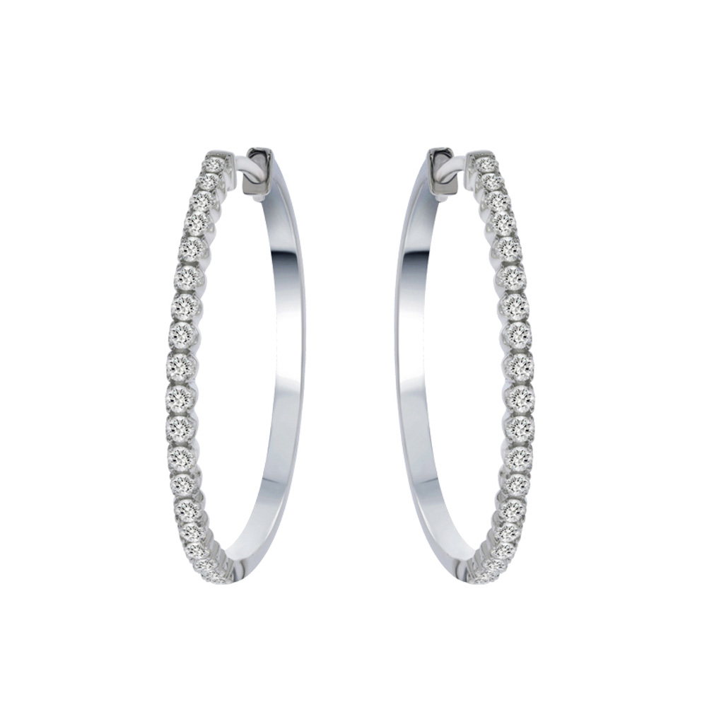 Lab Created Dangling Diamond Hoop Earrings | 14K White Gold 1 ct. tw.