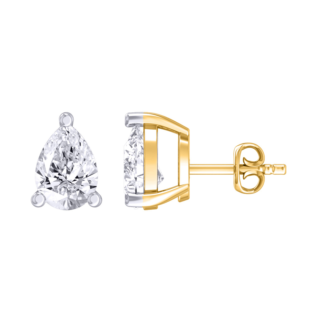 Certified Lab Grown Four Prong Pear Shape Diamond Stud Earring | 14K Yellow Gold 6 ct. tw.